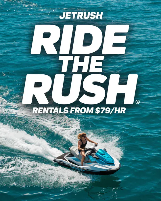 Example marketing poster for the sample brand JetRush: Ride the Rush, made by Spark